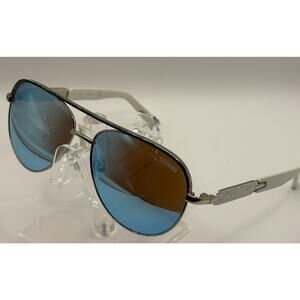 Guess GF0287 Aviator Sunglasses Blue Mirror Lens Silver White 57-14-135